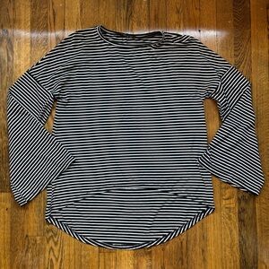 Bell Sleeve High-Low Long Sleeve Black & White Striped Shirt